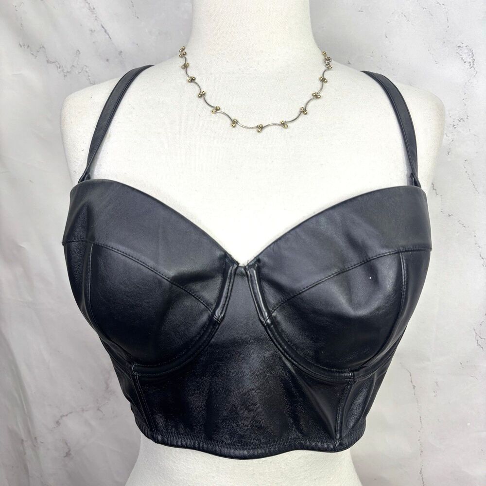 Victorias Secret Corset Top Grunge 36D Faux Leather Sexy Balconet Whimsigoth ALT